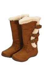 HKY Boots Kids Size 13 Brown Neptune Faux Suede Buckle Fur Lined Winter Boots
