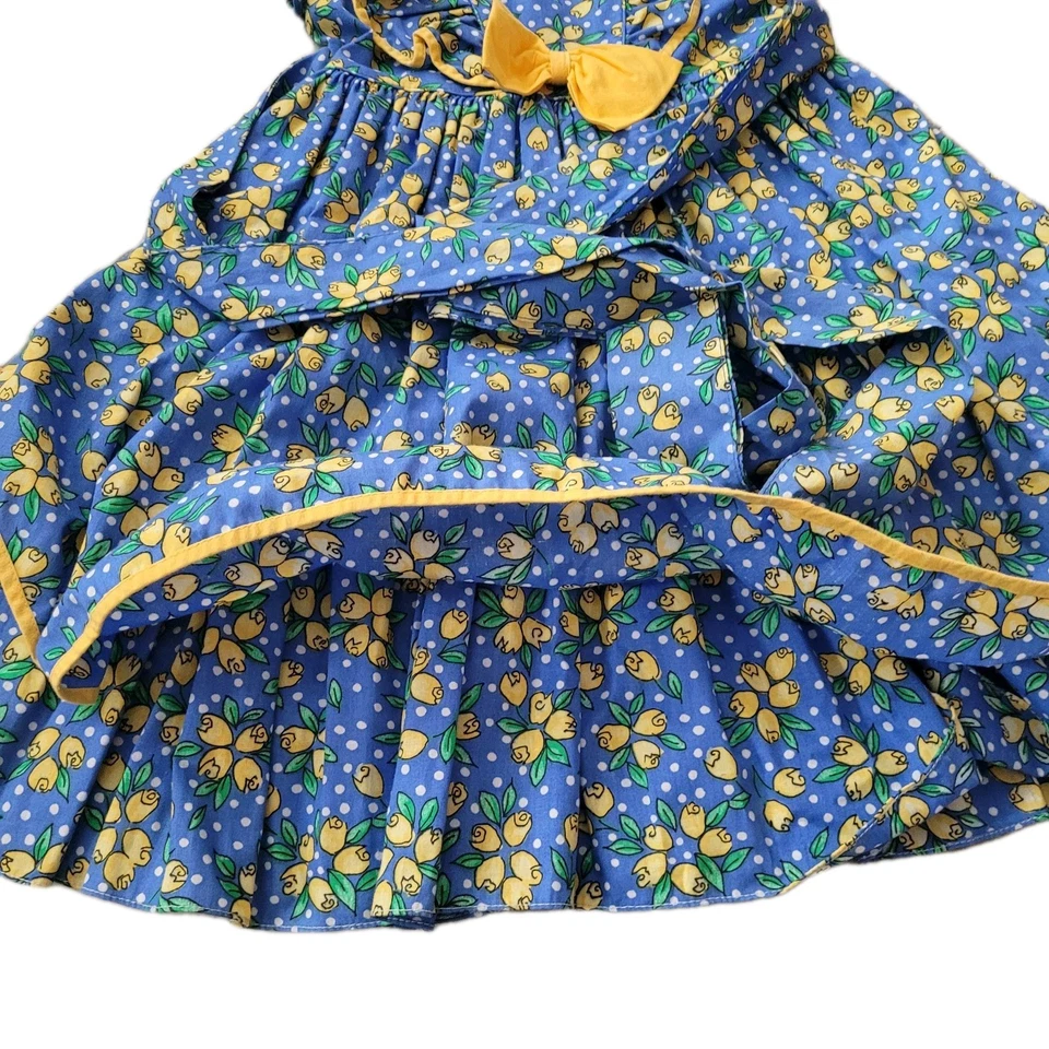 Vestido vintage años 80 Jayne Copeland azul amarillo floral cabaña pradera niñas talla 6 Foto 3 de 4