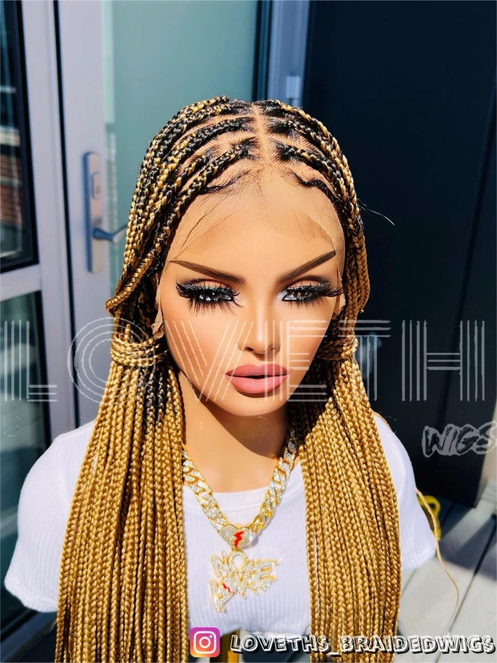 Se envía al día siguiente (ENVÍO 2 DÍAS) Peluca trenzada de encaje completo Cornrow, trenza negra sin nudos Foto 2 de 4