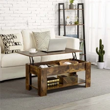 Modern 38.6" Wood Lift Top Coffee Table w/Hidden Compartment and Storage Shelf