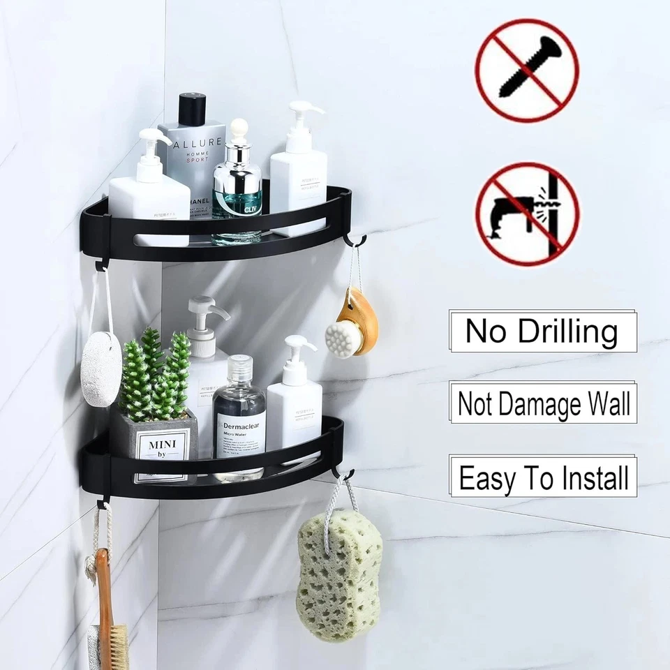 2-Tier Shower Caddy - No Drilling Corner Wall-Mounted Bathroom Storage Shelves