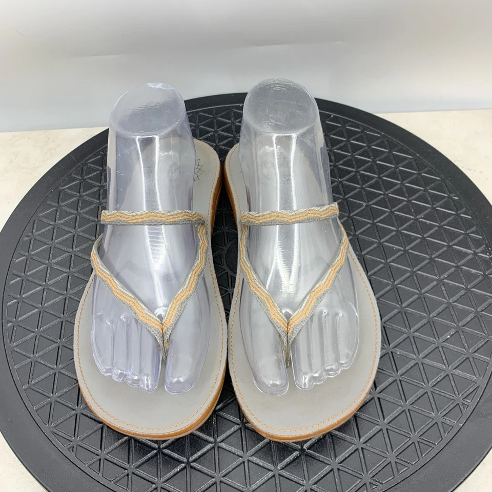 Sandalias Chaco Abbey Mujer Talla 8 Tanga Chanclas Zapatos Gris Naranja Lona Foto 4 de 4