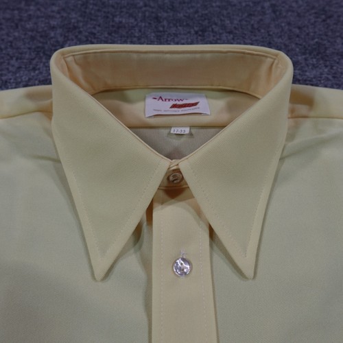 Vintage 70s Arrow Knits Shirt Mens 17 33 Yellow Dagger Collar Disco Button 13546 - Picture 2 of 9