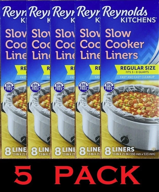 5x Reynolds Kitchens Slow Cooker Liners Regular (Fits 3-8 Quarts) 8 Liners 5 PK