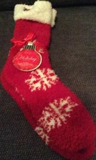 Women's Fuzzy Holiday Crew Socks Pair Reindeer Fits Shoe Sizes 4-10 New