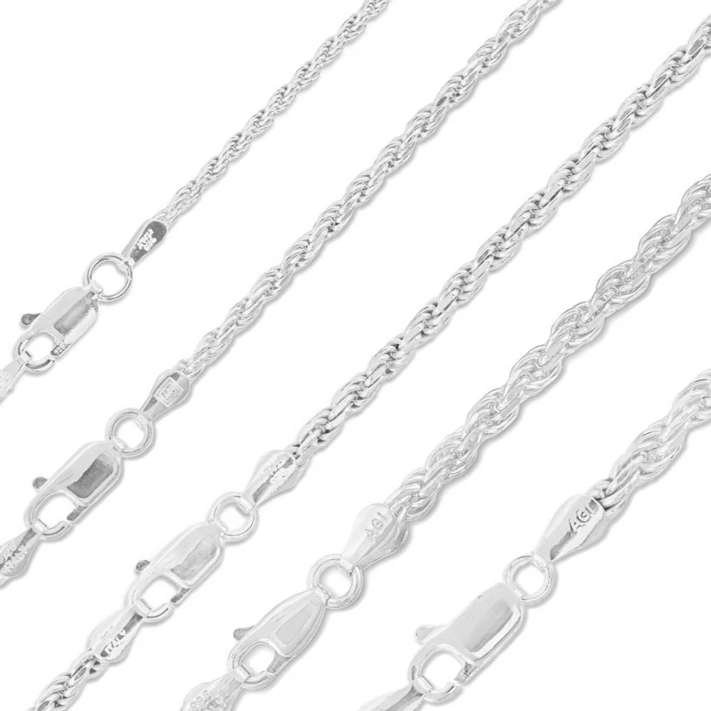 Sterling Silver Diamond-Cut Rope Chain Solid 925 Italy New Necklace preview-1