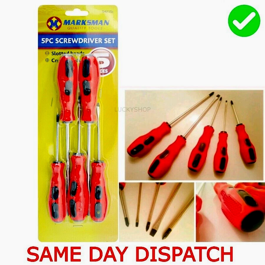 MARKSMAN 5pc Screwdriver Magnetic Set Quality Soft Comfort Grip Philips Flat Slotted Tool
