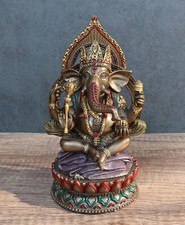 Figura Hindú Decoración Trono Sentado Ganesha 8"H Elefante Deidad Dios Shiva Hijo