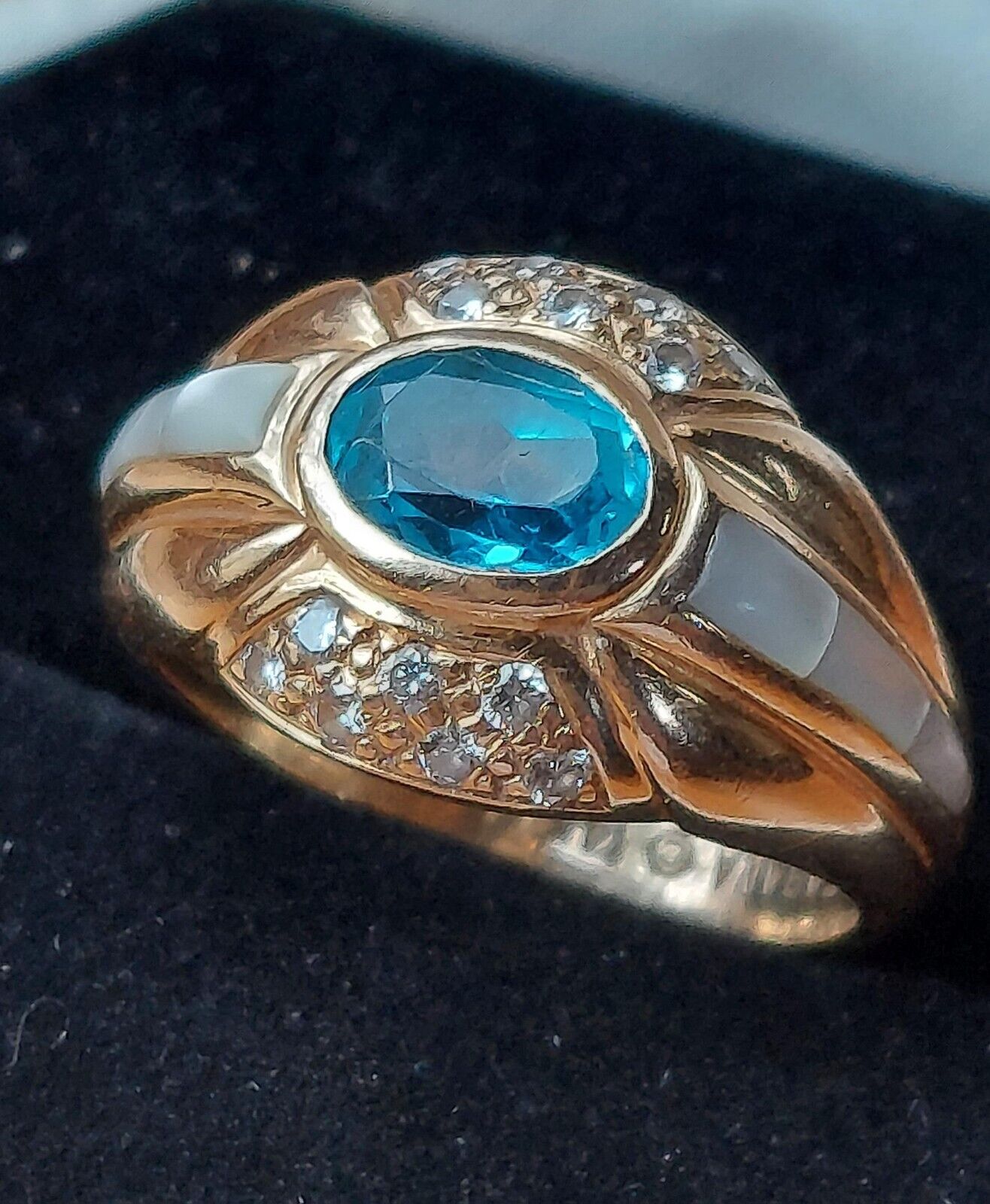 KABANA 14K Gold Ring, Diamonds, Blue Topaz,  Moth… - image 1