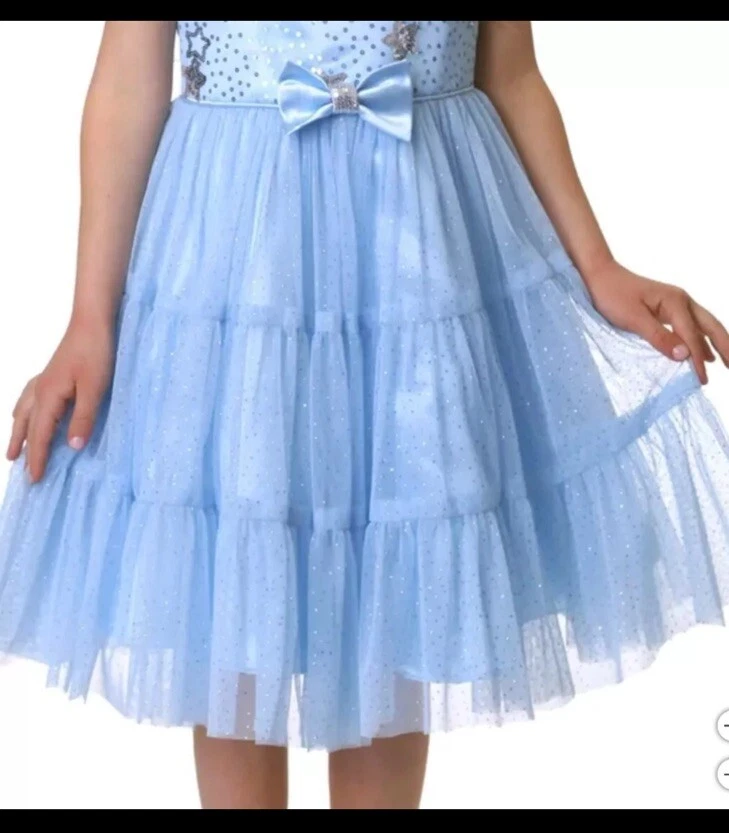Vestido estrela lantejoulas cintilantes Jona Michelle meninas com jaqueta de pele azul tamanho 12 novo com etiquetas - Imagem 2 de 4