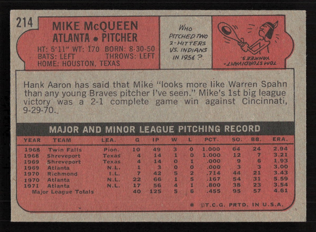 1972 Topps #214 Mike McQueen Card TCCCX | eBay