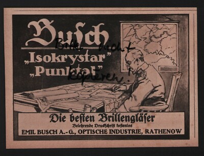 Rathenow, Advertising 1917, Emil Busch AG Optical Industry Isocrystar Punktal