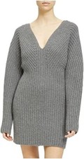 THEORY Women's Gray Wool Cashmere V-Neck Sculpted Knit Sweater Dress Size M $475