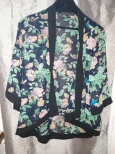 Kimono Blazer ,black Floral, Bell Sleeves, Medium Chiffon Vgc