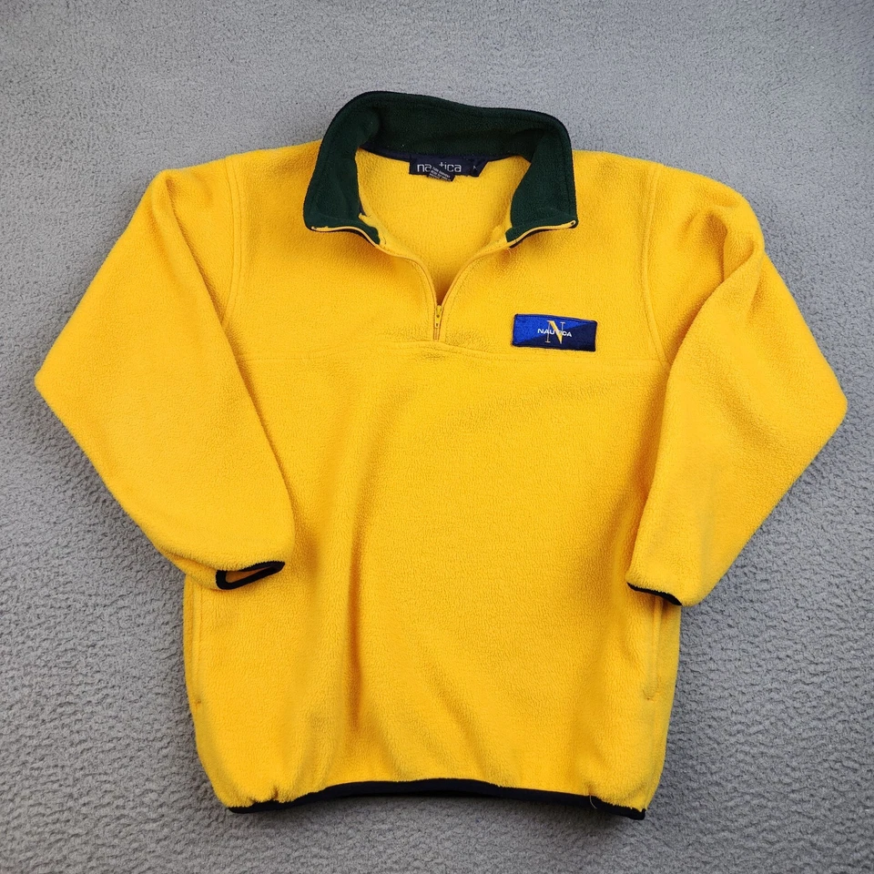 VTG Nautica Fleece Boys Med (12-14) 1/4 Zip Y2K 90s Color Block Collar Spell Out - Image 2 of 4