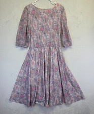 Vintage 70s Cottagecore Dress Womens 10 Floral Pleated Satin Skirt Lined Boho