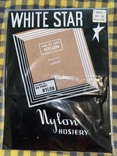 Size 9 1/2 Beige Vintage Flat Stitch Seamless Garter Stockings Nylon RTH