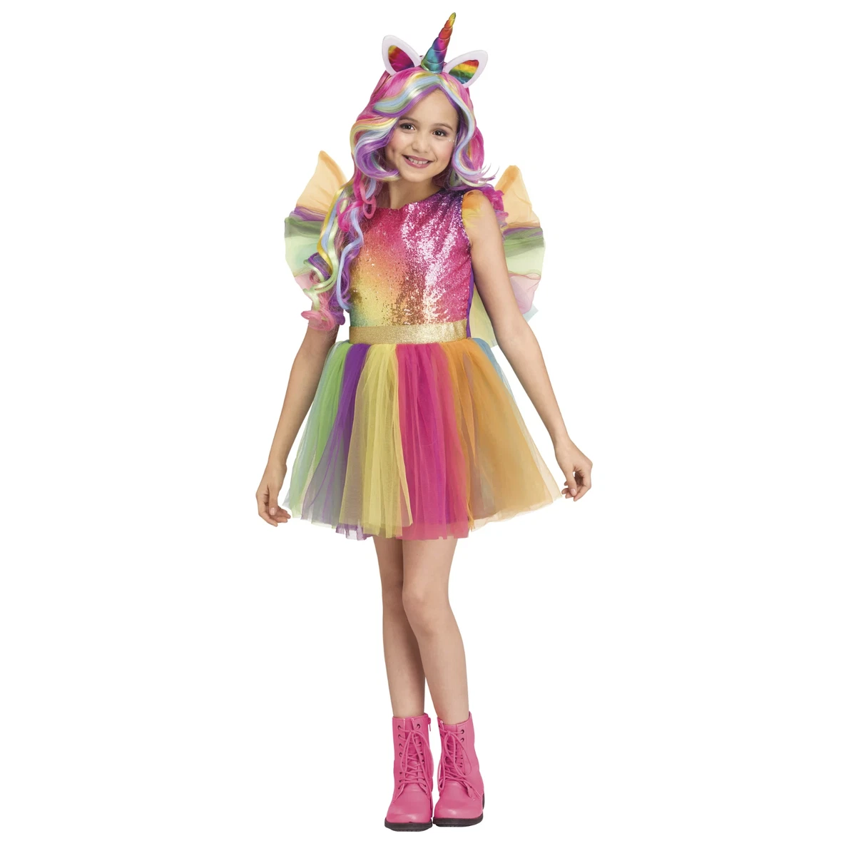 Girls Fun World Rainbow Unicorn Halloween Dress Up Costume Size 6-6X | eBay