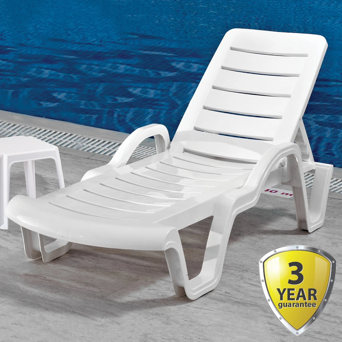 SUN LOUNGER OUTDOOR GARDEN PATIO WHITE PLASTIC WIPE CLEAN RECLINING RELAXER BED