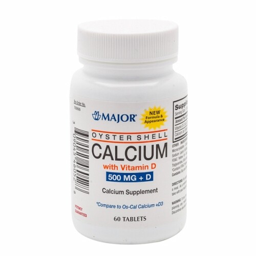 Oyster Shell Calcium with Vitamin D 500mg 60 Tabs By Major Pharmaceuticals - Picture 1 of 1