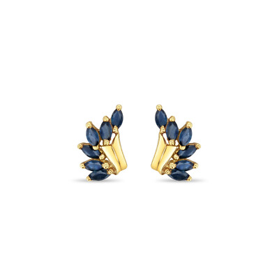 Ohrringe Marquise Saphir Flügelstil 14 Karat Gelbgold