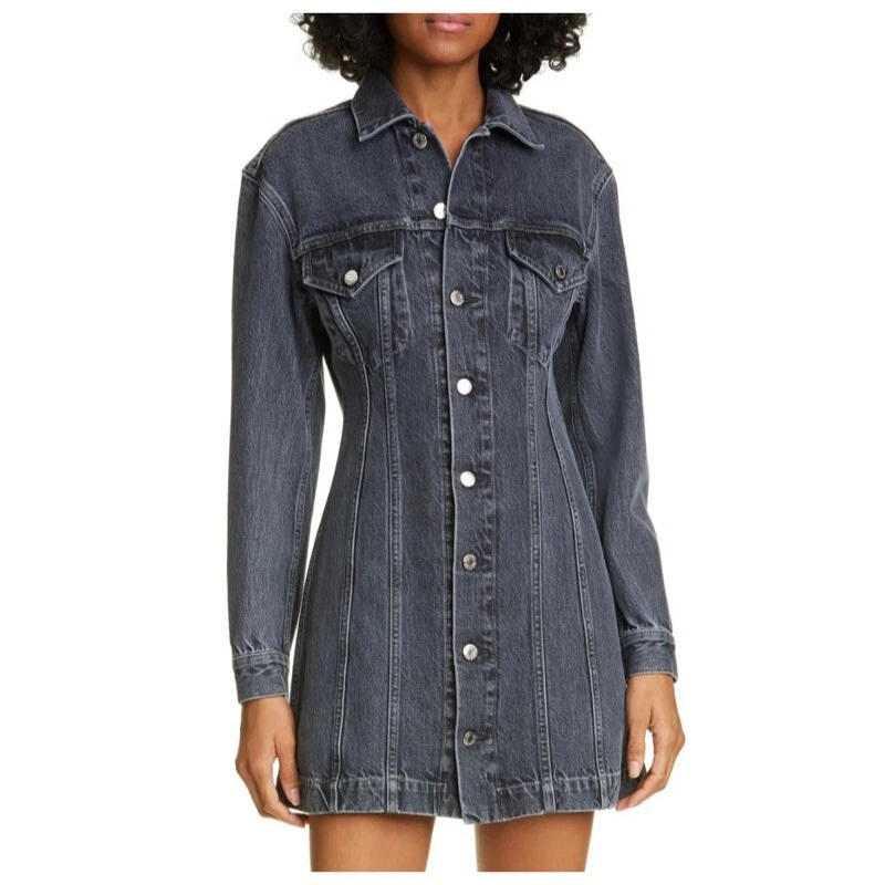 NEW HELMUT LANG 520 Denim Long Sleeve Mini Dress in Midnight