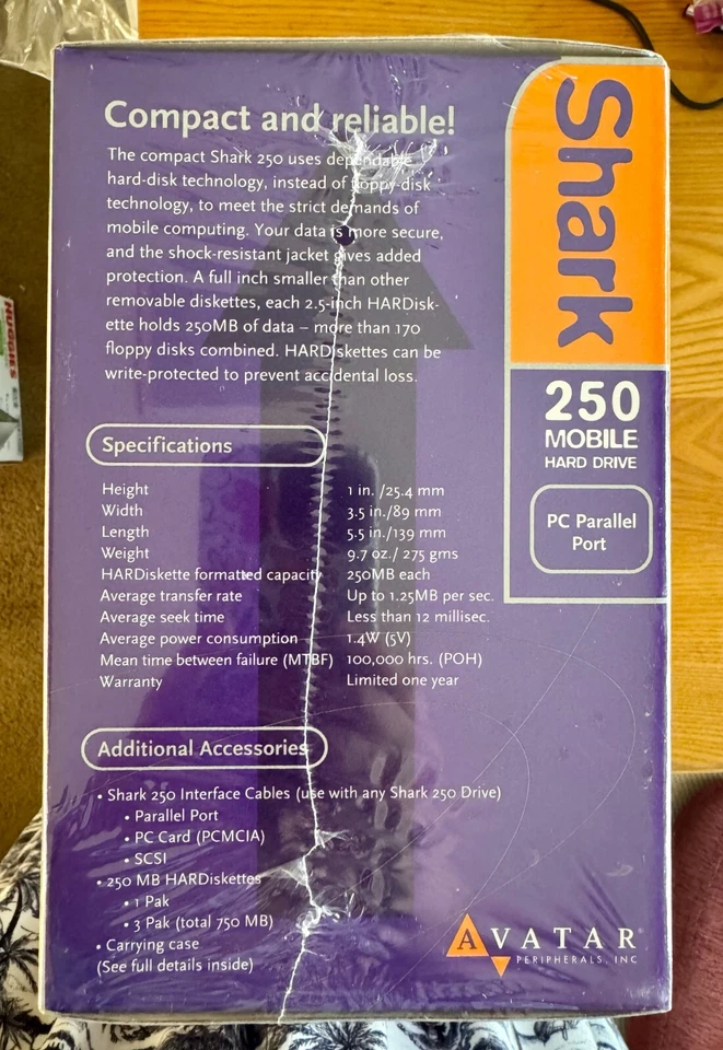 NIB Vintage Avatar Shark Portable External Hard Drive Storage PC Parallel Port - Image 2 of 4