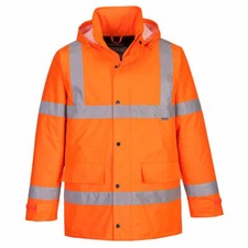 Portwest S460 High-Visibility Waterproof Lined Motorway Traffic Work Coat Orange