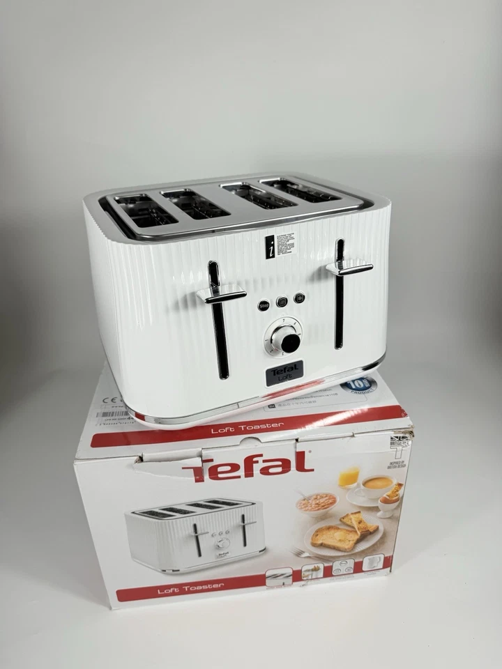 Tefal Loft White 4 Slice Toaster - Wide Slots, Chrome Finish, 1700W TT760140 - Image 3 of 4