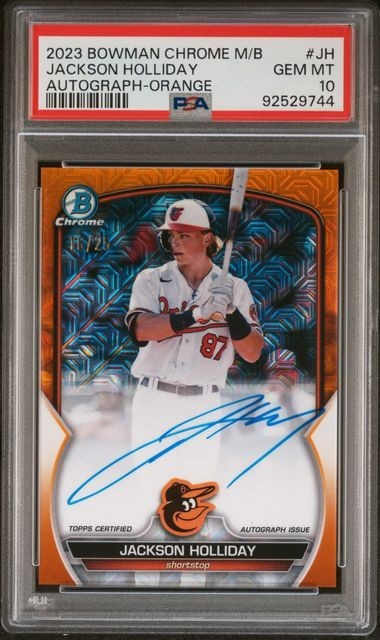 2023 Bowman Chrome Prospect Auto Jackson Holliday Orange Refractor /25 PSA 10 view 1