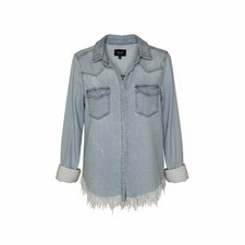 Risen Jean Jacket Distressed Medium Pearl Snaps Sz Medium