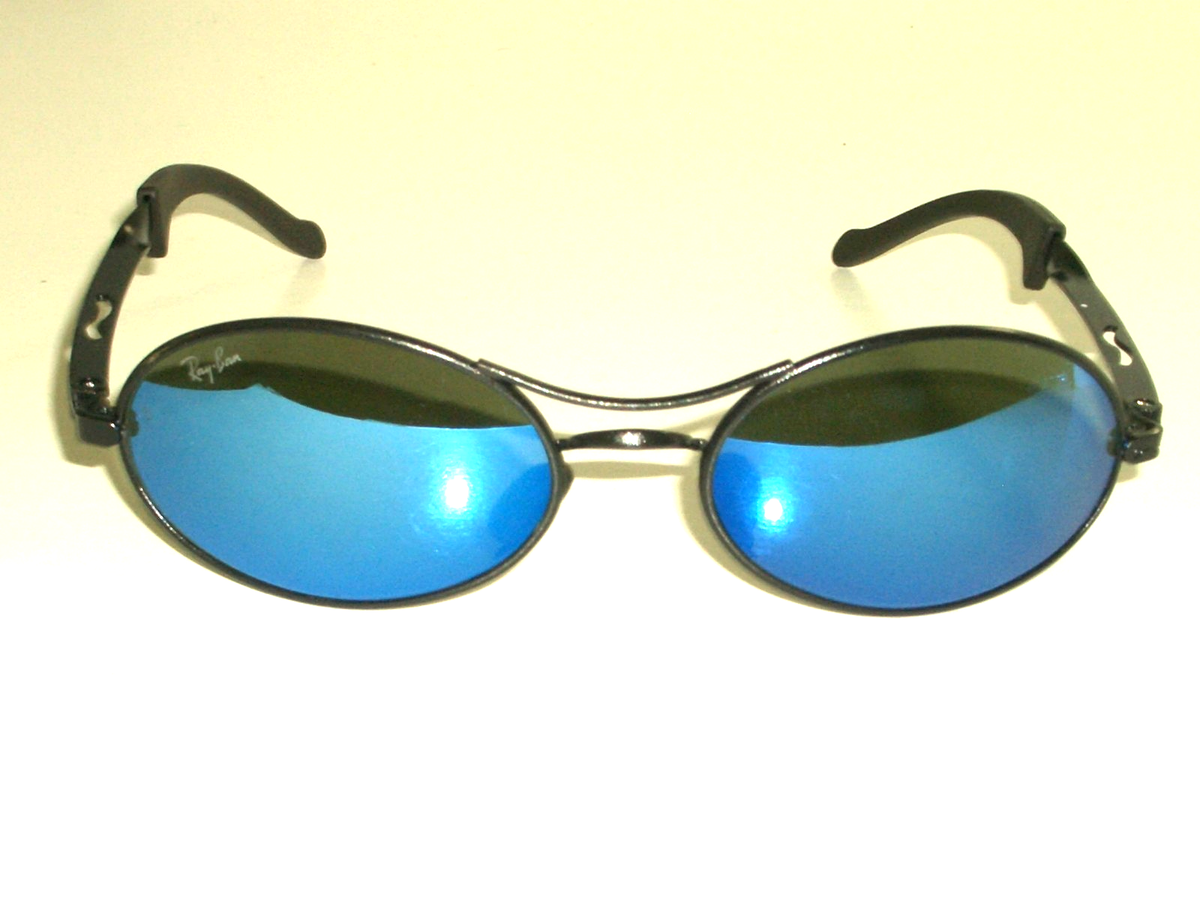 Brand new, round black Ray Bans. Green, mirror blue lens Ray-Ban RB 4330CH 56mm CHROMANCE 601SA1 Matte Black Green  main image 3
