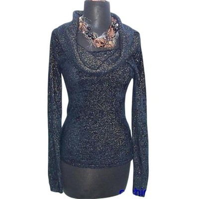 Cache Black Metallic Exaggerated Oversize Collar Top Super Soft New NWT $98