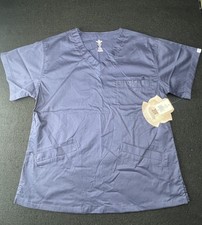 Med Couture E-Z Flex Medical Scrub Top Navy Cotton Blend Size S
