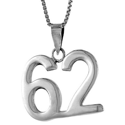 925 Sterlingsilber kleine schlichte Zahl 62 Charm Anhänger 3/4 (19mm) Zoll hoch