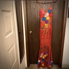 Red Floral Sequin Pageant Prom Maxi Dress Gow...