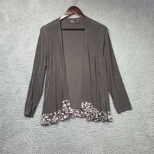 Chico's Cardigan Womens 2/Large Gray Taupe Slinky Sheer Animal Print Hem