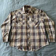 VINTAGE Wrangler Shirt Mens Large Pearl Snap Western Cowboy Plaid 90s Rodeo