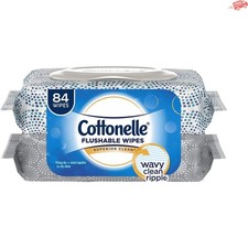 Flushable Cleansing Wipes with Bamboo - 84 Soft  Gentle Cloths for All Skin