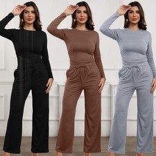Women Outfits Long Sleeve Wide Leg Tracksuits Casual Loungewear 2PCS Lounge Sets
