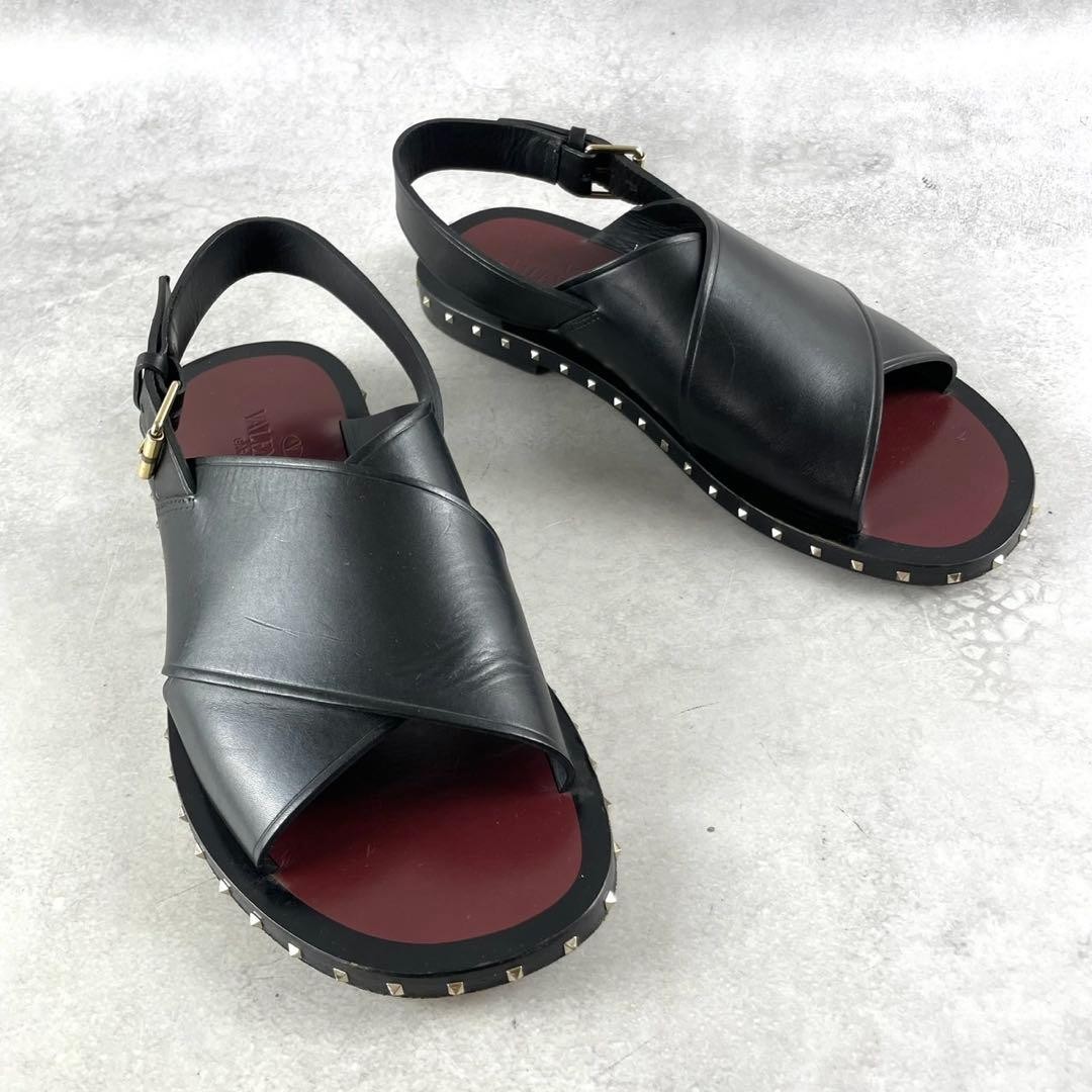 VALENTINO GARAVANI Rockstud Sandals Black Leather 42 (27cm) Men’s Auth FROM JPN thumbnail 12