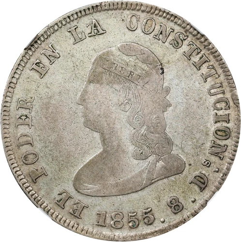 1855-QUITO GJ ECUADOR SILVER 4 REALES QUITO MINT KM 37 NGC VF-30