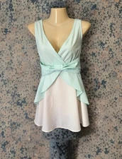 Empire Waist A-Line Tank Top Blouse Junior Size XL Turquoise & White Layers