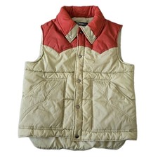 Vtg 70s Gorpcore Western Outdoor Utility Puffer Vest Beige Orange USA Sears Sz L