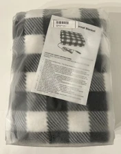 12V Heated Electric Car Truck Fleece Black White Plaid Heater Blanket 56” x 40”