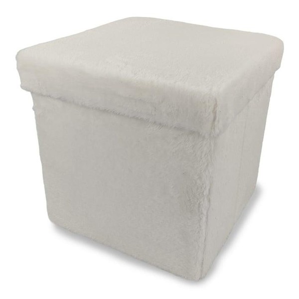 Domoletti Mateo Pouf Kunstfell Weiß 38X38X38 Cm Sitzhocker MDP PP FüR Innenraum-image