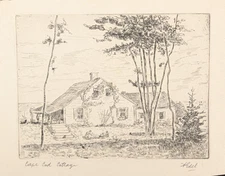 Vintage E.D. Edel Etching Cape Cod Cottage Black & White Art Signed B & W Print
