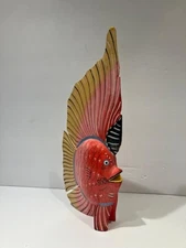 Vintage Tropical Fish Wood Hand Carved Hand Painted Folk Art Beach Colorful