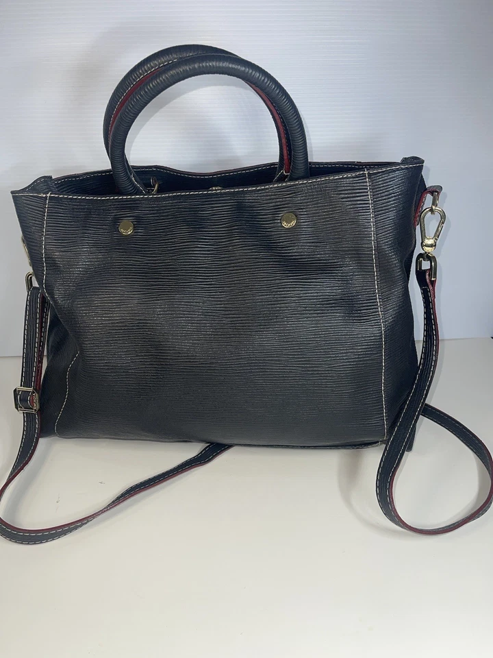 Arcadia Genuine Leather Made In Italy Shoulder Bag/Purse Black/Red Stitching - Image 2 of 4