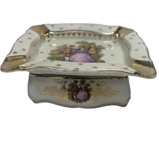 Vintage Hand Painted F.M. Limoge France Porcelain Two Piece Smoking Set 5" x 4"